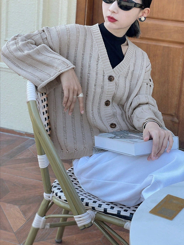 Lune cardigan suelto, de hombro caido, de unicolor, para mujer, para otono/invierno