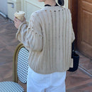Lune cardigan suelto, de hombro caido, de unicolor, para mujer, para otono/invierno