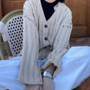 Lune cardigan suelto, de hombro caido, de unicolor, para mujer, para otono/invierno