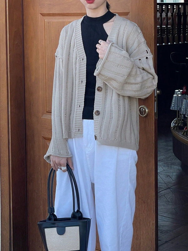 Lune cardigan suelto, de hombro caido, de unicolor, para mujer, para otono/invierno