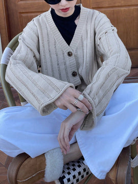 Lune cardigan suelto, de hombro caido, de unicolor, para mujer, para otono/invierno