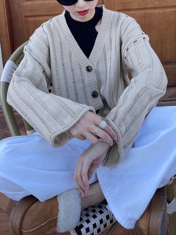 Lune cardigan suelto, de hombro caido, de unicolor, para mujer, para otono/invierno