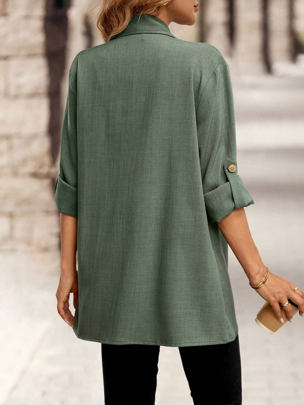 Emery rose cardigan casual con frente abierto y mangas enrollables