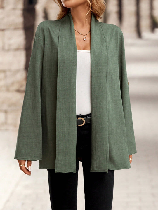 Emery rose cardigan casual con frente abierto y mangas enrollables