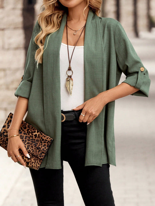 Emery rose cardigan casual con frente abierto y mangas enrollables