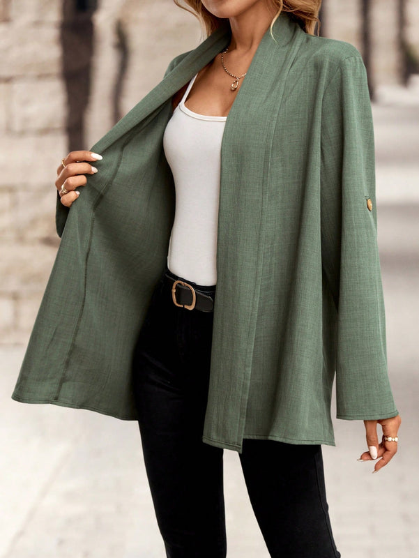 Emery rose cardigan casual con frente abierto y mangas enrollables
