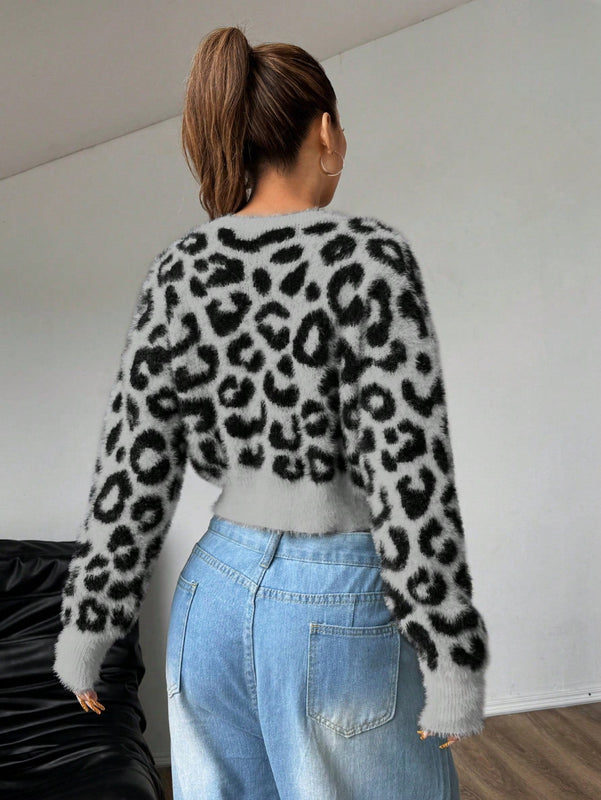 Moosta cardigan casual con botones y estampado de leopardo, adecuado para otono/invierno, para mujeres