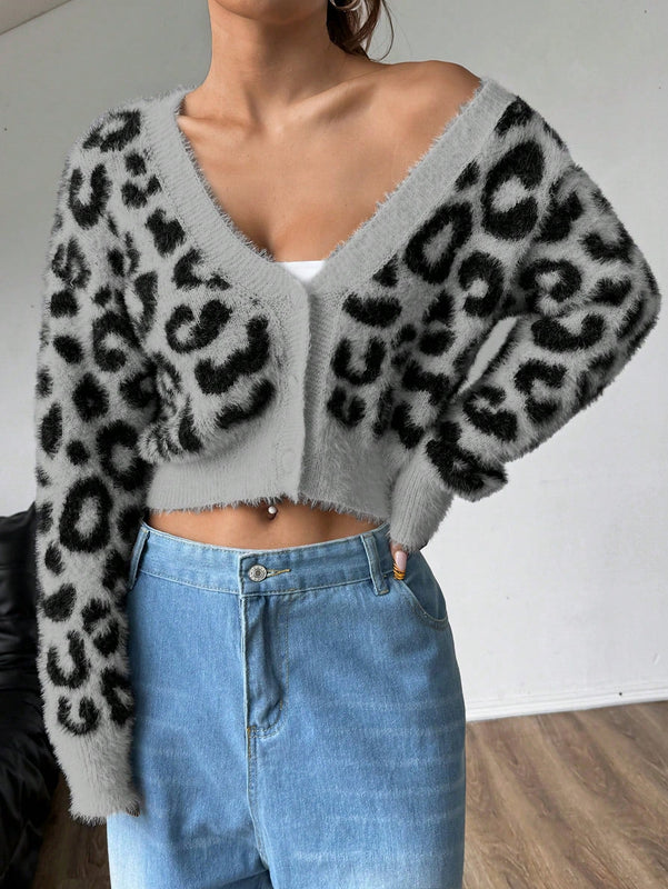 Moosta cardigan casual con botones y estampado de leopardo, adecuado para otono/invierno, para mujeres