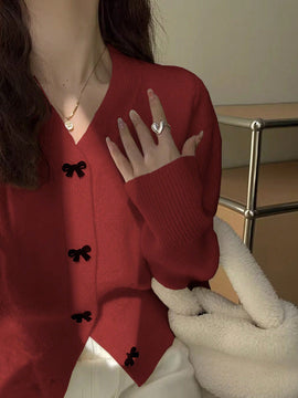 Dazy cardigan informal de mujer con decoracion de lazos, otono