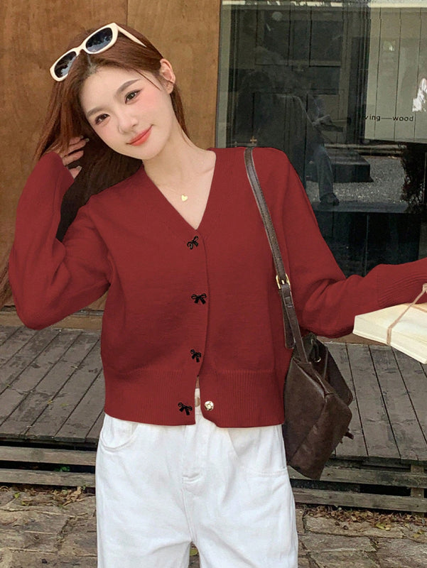 Dazy cardigan informal de mujer con decoracion de lazos, otono