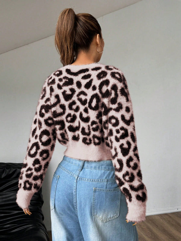 Moosta cardigan casual con botones y estampado de leopardo, adecuado para otono/invierno, para mujeres