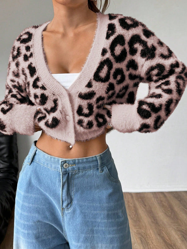 Moosta cardigan casual con botones y estampado de leopardo, adecuado para otono/invierno, para mujeres