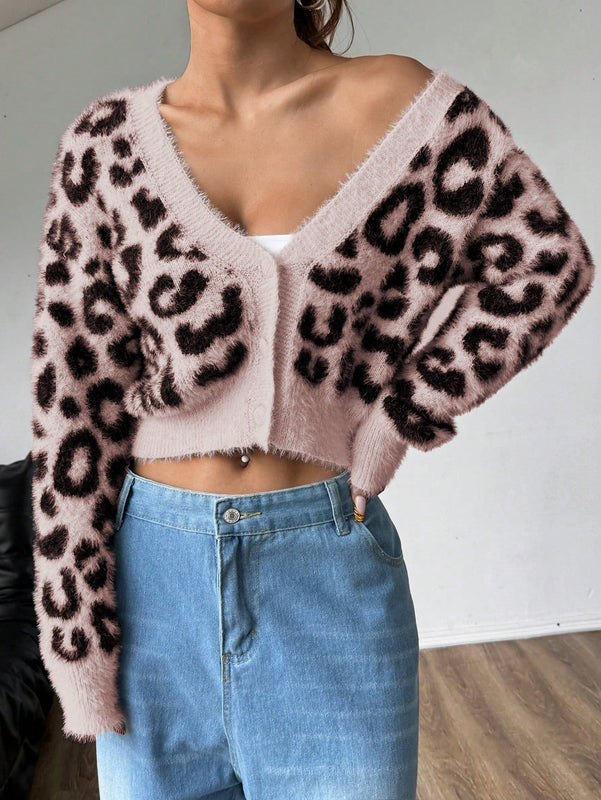 Moosta cardigan casual con botones y estampado de leopardo, adecuado para otono/invierno, para mujeres