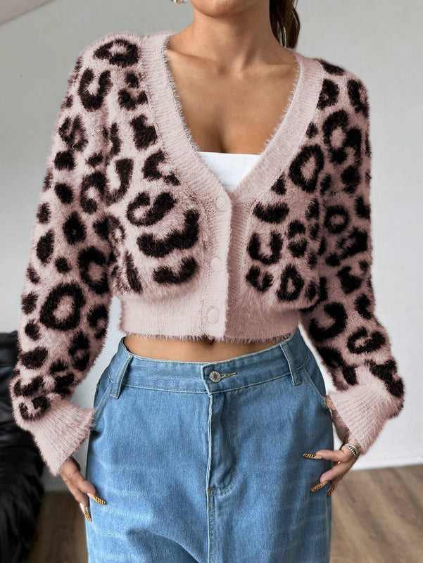 Moosta cardigan casual con botones y estampado de leopardo, adecuado para otono/invierno, para mujeres