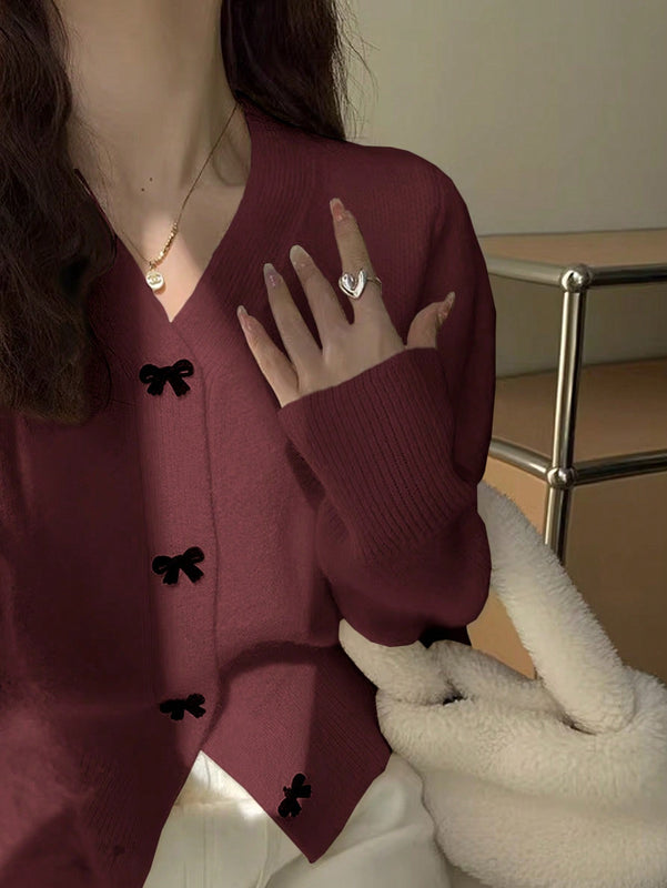 Dazy cardigan informal de mujer con decoracion de lazos, otono