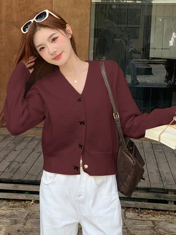 Dazy cardigan informal de mujer con decoracion de lazos, otono