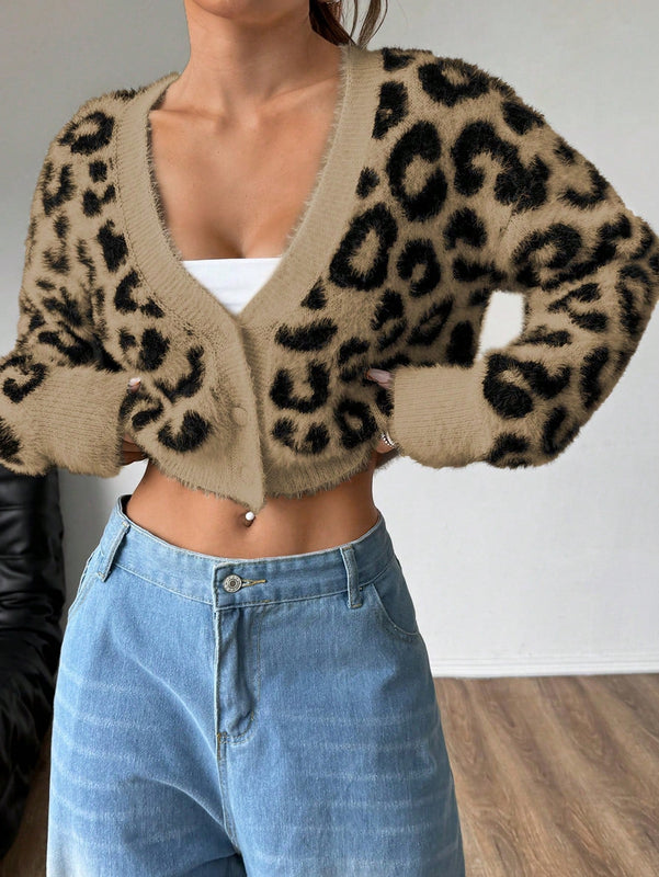 Moosta cardigan casual con botones y estampado de leopardo, adecuado para otono/invierno, para mujeres