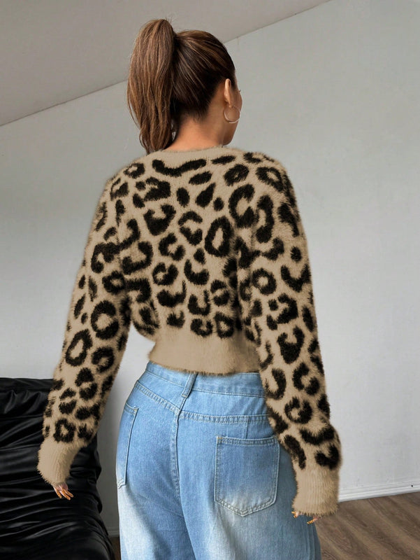 Moosta cardigan casual con botones y estampado de leopardo, adecuado para otono/invierno, para mujeres