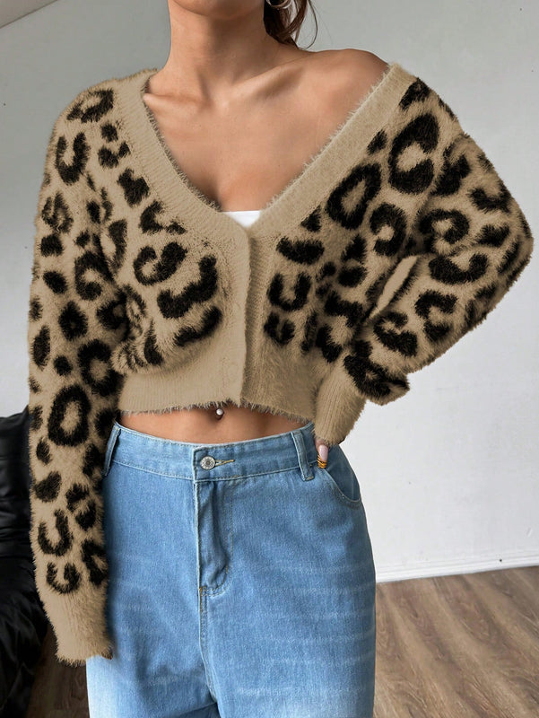 Moosta cardigan casual con botones y estampado de leopardo, adecuado para otono/invierno, para mujeres