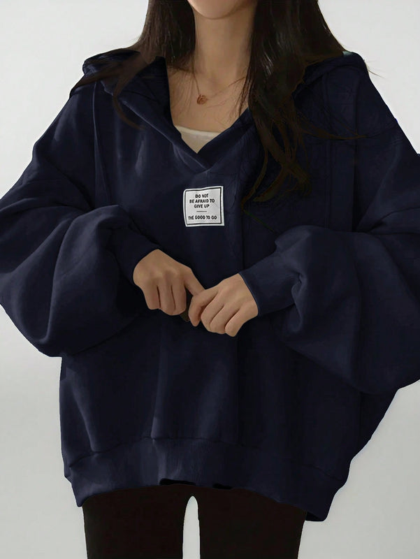 Ezwear sudadera con capucha de manga larga informal con estampado de letra, hombros caidos y cordon, para otono