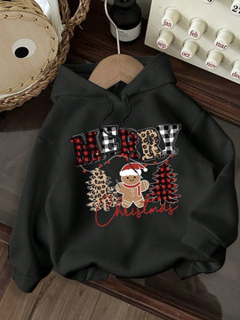 Ezwear sudadera con capucha de ajuste holgado y gruesa con estampado minimalista "feliz ano nuevo" de color rojo casual para mujer
