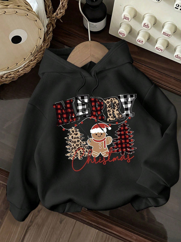 Ezwear sudadera con capucha de ajuste holgado y gruesa con estampado minimalista "feliz ano nuevo" de color rojo casual para mujer
