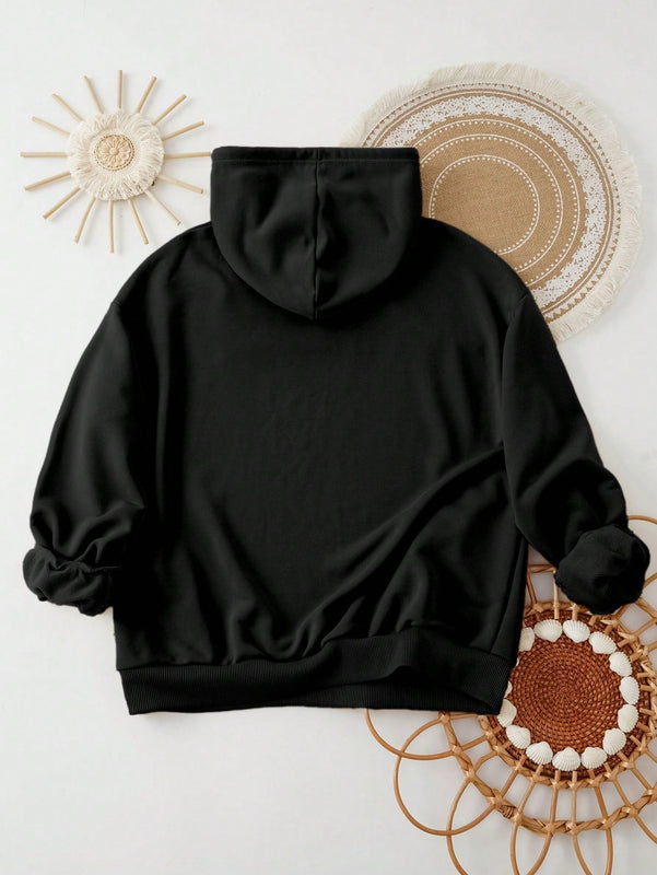 Ezwear sudadera con capucha de ajuste holgado y gruesa con estampado minimalista "feliz ano nuevo" de color rojo casual para mujer