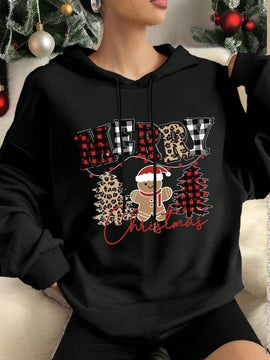 Ezwear sudadera con capucha de ajuste holgado y gruesa con estampado minimalista "feliz ano nuevo" de color rojo casual para mujer