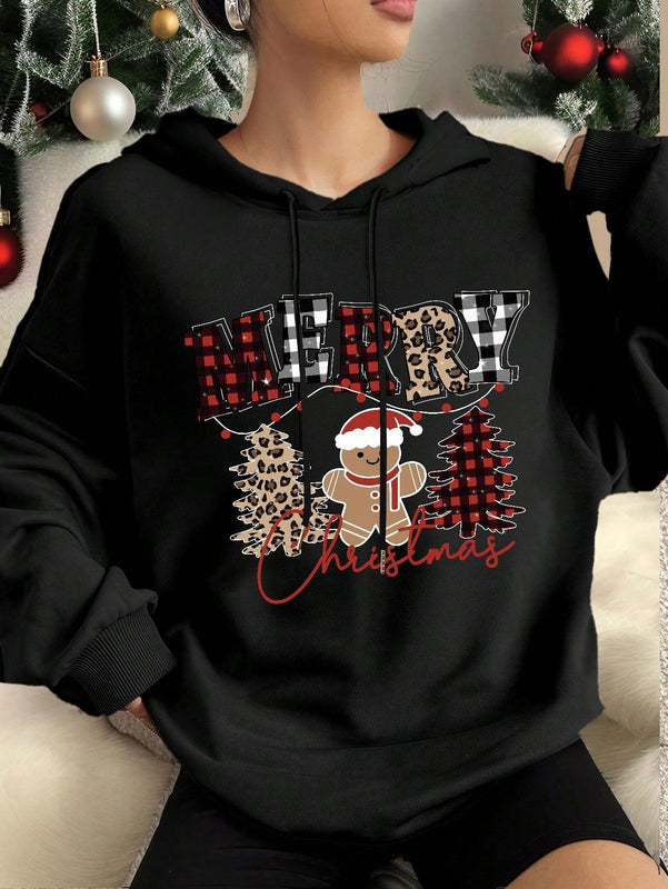 Ezwear sudadera con capucha de ajuste holgado y gruesa con estampado minimalista "feliz ano nuevo" de color rojo casual para mujer