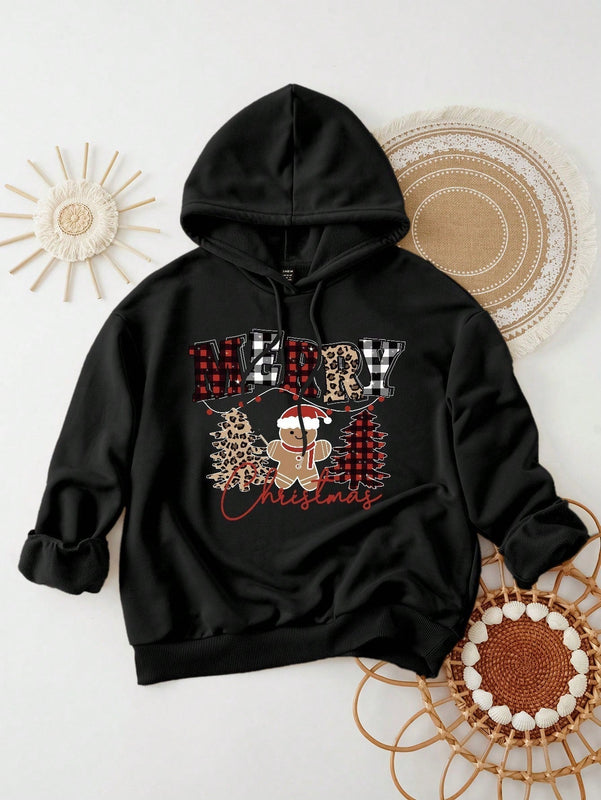 Ezwear sudadera con capucha de ajuste holgado y gruesa con estampado minimalista "feliz ano nuevo" de color rojo casual para mujer