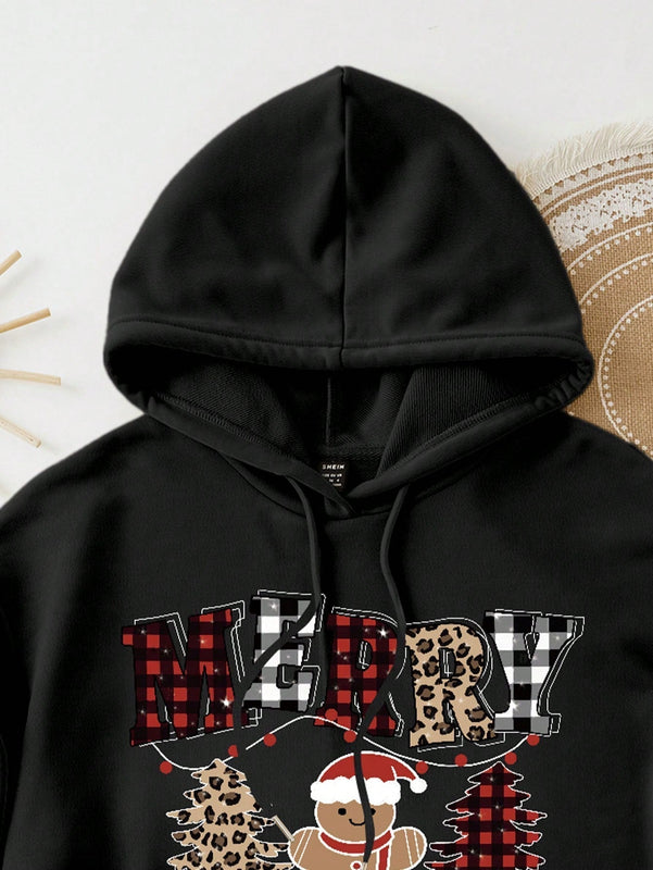 Ezwear sudadera con capucha de ajuste holgado y gruesa con estampado minimalista "feliz ano nuevo" de color rojo casual para mujer