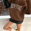 Ezwear sudadera con capucha casual y minimalista con estampado de leopardo y grafico "new york", de corte holgado y forro polar calido para mujer, para otono/invierno