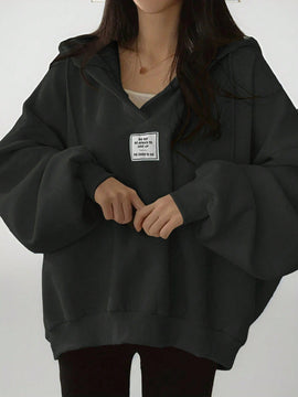 Ezwear sudadera con capucha de manga larga informal con estampado de letra, hombros caidos y cordon, para otono