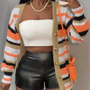 Slayr cardigan de punto con bloque de color y letras de estilo minimalista y casual