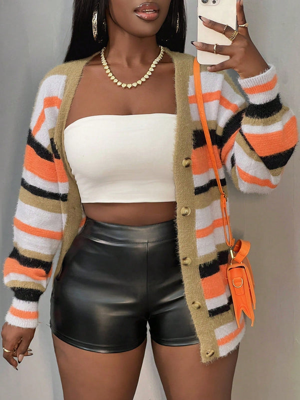 Slayr cardigan de punto con bloque de color y letras de estilo minimalista y casual