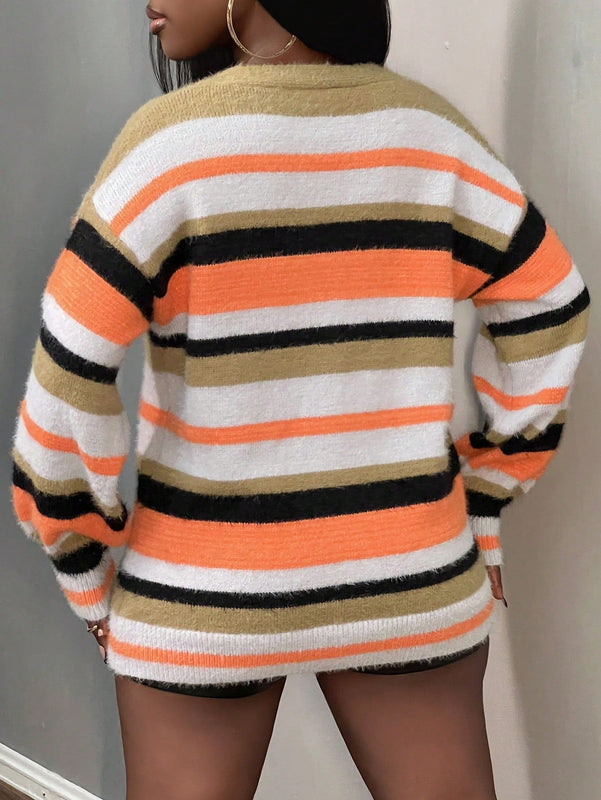 Slayr cardigan de punto con bloque de color y letras de estilo minimalista y casual