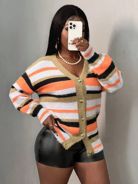 Slayr cardigan de punto con bloque de color y letras de estilo minimalista y casual