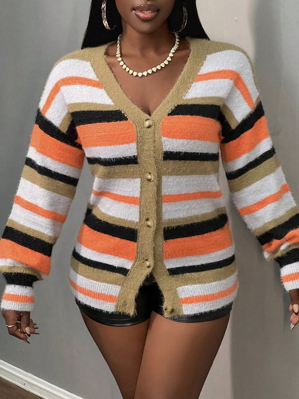 Slayr cardigan de punto con bloque de color y letras de estilo minimalista y casual