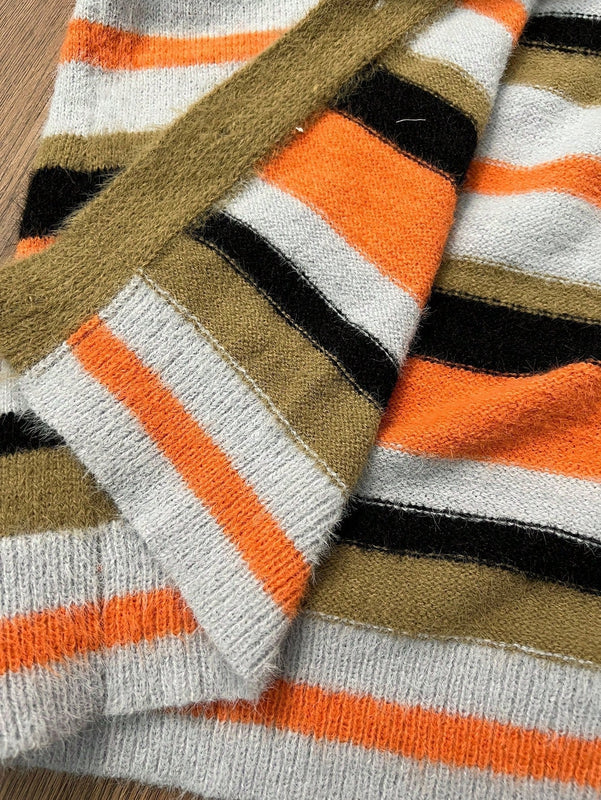 Slayr cardigan de punto con bloque de color y letras de estilo minimalista y casual