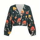 Thisuniquevibe cardigan informal para mujer con estampado de setas verdes lindas, apropiado para otono e invierno, vacaciones, ano nuevo, accion de gracias