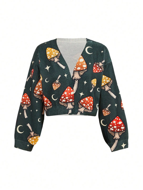 Thisuniquevibe cardigan informal para mujer con estampado de setas verdes lindas, apropiado para otono e invierno, vacaciones, ano nuevo, accion de gracias