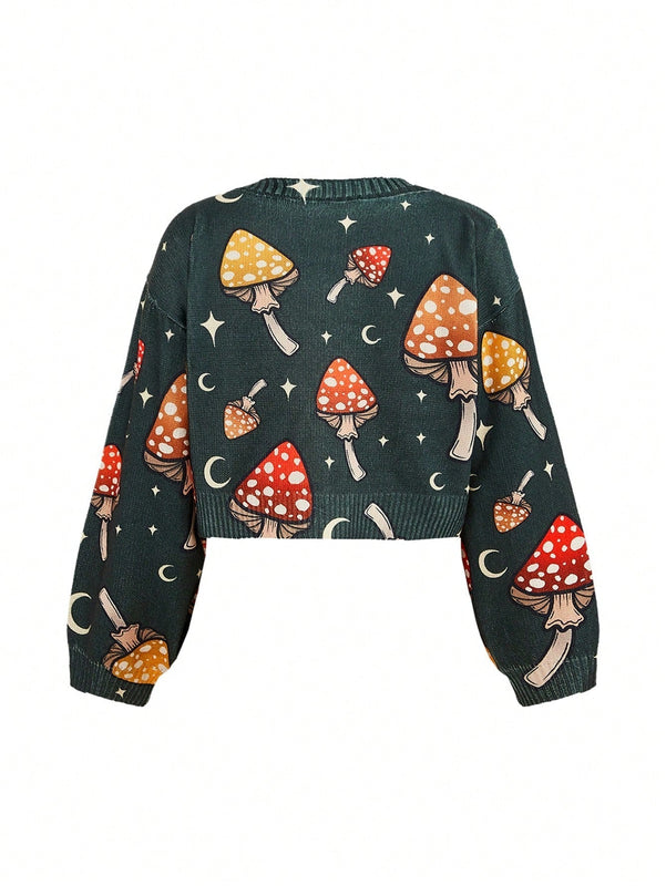 Thisuniquevibe cardigan informal para mujer con estampado de setas verdes lindas, apropiado para otono e invierno, vacaciones, ano nuevo, accion de gracias