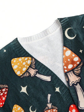 Thisuniquevibe cardigan informal para mujer con estampado de setas verdes lindas, apropiado para otono e invierno, vacaciones, ano nuevo, accion de gracias