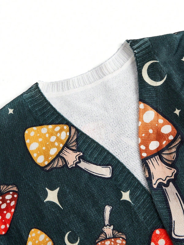 Thisuniquevibe cardigan informal para mujer con estampado de setas verdes lindas, apropiado para otono e invierno, vacaciones, ano nuevo, accion de gracias
