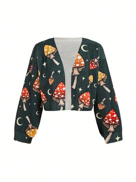 Thisuniquevibe cardigan informal para mujer con estampado de setas verdes lindas, apropiado para otono e invierno, vacaciones, ano nuevo, accion de gracias