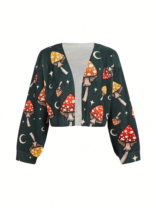 Thisuniquevibe cardigan informal para mujer con estampado de setas verdes lindas, apropiado para otono e invierno, vacaciones, ano nuevo, accion de gracias