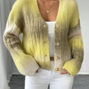 Relaxiva cardigan de punto con botones delanteros, manga larga, de color ombre, hecho de un hilado jaspeado y tejido de nervio
