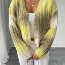 Relaxiva cardigan de punto con botones delanteros, manga larga, de color ombre, hecho de un hilado jaspeado y tejido de nervio