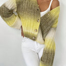 Relaxiva cardigan de punto con botones delanteros, manga larga, de color ombre, hecho de un hilado jaspeado y tejido de nervio