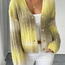 Relaxiva cardigan de punto con botones delanteros, manga larga, de color ombre, hecho de un hilado jaspeado y tejido de nervio